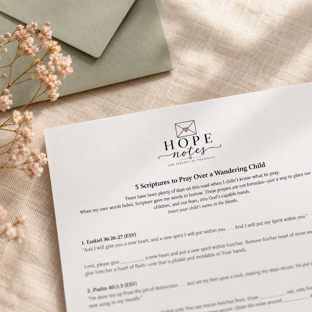 Preview of the 5 Scriptures to Pray Over a Wandering Child prayer sheet